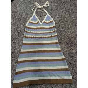 Dress‎ Womens XL Cover Up Halter Crochet Mini Striped Festival Soft